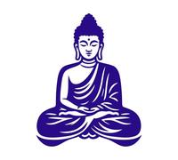 Se muestra una estatua de un Buda con la mano levantada. Calcomanías de tallado fino 64x81cm Se puede modificar y añadir información Azul oscuro