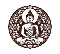 Se muestra una estatua de un Buda con la mano levantada. Calcomanías de tallado fino 67.2x67.8cm Embellecimiento de paredes Café