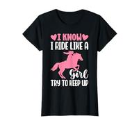 Sé Que cabalgo como una Chica Trate de Mantener el Ritmo de Las Chicas Divertidas del Caballo Camiseta