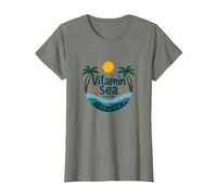 Se Requiere Vitamina mar: Vacaciones en la Playa Tropical Camiseta, Mujer, Verde Militar Jaspeado, XXL