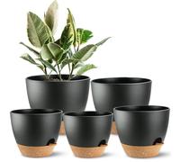 SE SUN-E Maceta de riego automático con Agujero de Drenaje, macetas de Flores para Todas Las Plantas de Interior, macetas Modernas de plástico Negro con riego automático para suculentas, Juego de 5