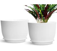 SE SUN-E Macetas para plantas de 30 cm, juego de 2, macetas de flores para exteriores e interiores, jardineras de plástico con agujeros y platillos, decorativas modernas para casa, oficina, jardín