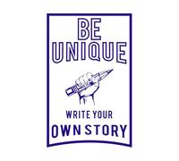 Sé único, escribe tu propia historia, tipografía moderna. Calcomanías de pared de PVC 57.6x90.7cm Incluye kit de película de transferencia Azul oscuro