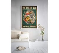 Sea amable con su mente Póster Cerebro Flor Anatomía Psicología Neurólogo Regalo Póster Anatomía Ilustración Hogar Regalo Sala de estar Mural Letreros de metal Arte Decoración de pared 12x16 pulgadas