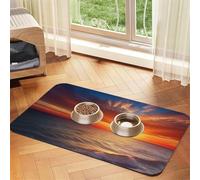 Sea and Sunset - Tapete de alimentación para mascotas de 30 x 45 cm, tapete absorbente para cuenco de comida y agua, de piel sintética, impermeable, de secado rápido, sin manchas