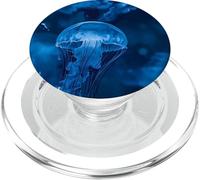Sea Art Acuarela Subacuática Medusa Azul Oscuro PopSockets PopGrip para MagSafe