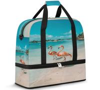 Sea Beach Flamingos - Bolsa de viaje para mujeres y hombres, bolsa de fin de semana, plegable, separada, 47 L, bolsa de mano para deportes, gimnasio, yoga, color, 47 L, Organizador de bolsas