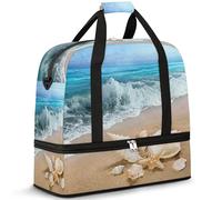 Sea Beach Shells - Bolsa de viaje para mujeres y hombres, conchas, estrella de mar, fin de semana, bolsas plegables separadas para húmedos, bolsa de 47 L para deportes, gimnasio, yoga, color, 47 L,
