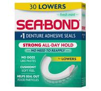 Sea Bond Sellos adhesivos de dentadura segura, menta fresca más baja, 30 unidades