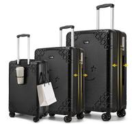 Sea choice Juego de Maletas 3 Piezas Set de 3 Maletas Rígidas Expandibles con Portavasos Ruedas 360° Equipaje Familiar