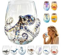 Sea creature drinking glass, hand-painted without stem,Artistic Octopus Drinking Glass, Ocean Fantasy Embossed Glass Collection, Coastal Home Decor Gift for Ocean Lovers
