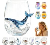 Sea creature drinking glass, hand-painted without stem,Artistic Octopus Drinking Glass, Ocean Fantasy Embossed Glass Collection, Coastal Home Decor Gift for Ocean Lovers