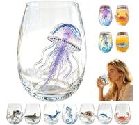 Sea creature drinking glass, hand-painted without stem,Artistic Octopus Drinking Glass, Ocean Fantasy Embossed Glass Collection, Coastal Home Decor Gift for Ocean Lovers