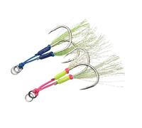 Sea Fishing Bright Wire Jig Hook, 2-Pack Slow-Rolling Double Hooks, Carbon Steel Glowing for Ocean Beach(16#)