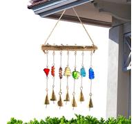 Sea Glas S Wall Arts - Colorido arte de cristal de mar atrapasueños arco iris | Hecho a mano con campanillas de viento de cristal de mar con madera flotante para patio, ventana, decoración del hogar y