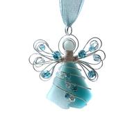 Sea Glass Angel Ornament - Handmade Hanging Decor | Polished Glass with Metal Wire Loop, Lightweight and Transparent Design For, Rearview Mirrors, Shelves, and Seasonal Display