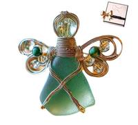 Sea Glass Angel Ornament, Handmade Sea Glass Angel Ornament, Charming Coastal Seas Glasses Ornaments, Silver Wire Wrapped Angels Decor with Rope for Beaches Lover (Green)