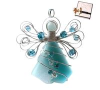 Sea Glass Angel Ornament, Handmade Sea Glass Angel Ornament, Charming Coastal Seas Glasses Ornaments, Silver Wire Wrapped Angels Decor with Rope for Beaches Lover (Blue)