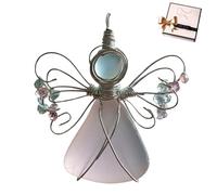 Sea Glass Angel Ornament, Handmade Sea Glass Angel Ornament, Charming Coastal Seas Glasses Ornaments, Silver Wire Wrapped Angels Decor with Rope for Beaches Lover (Pink)