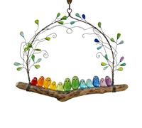 Sea Glass Art Birds - Rainbow Driftwood Ornament for Home Decor | Colorful Handcrafted Glass with Wooden Base, Decorative Bird Figurines for Window Sills Balcony Garden Indoor Outdoor Display