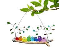 Sea Glass Art Birds - Rainbow Driftwood Ornament for Home Decor | Colorful Handcrafted Glass with Wooden Base, Decorative Bird Figurines for Window Sills Balcony Garden Indoor Outdoor Display