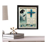 Sea Glass Christian Wall Art - Imágenes Enmarcadas Cristianas Hecho A Mano, Decoración En El Mar, Marco De Madera Con Inspiración En El Estilo Crucifijo Jesús Oración Imagen Para La Casa Chie