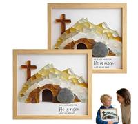 Sea Glass Empty Tomb Resurrection Wall Art-He Is Risen, Sea Glass Resurrection Scene Religious Decoration, Handcrafted Easter Framed Decor for Home, Church, Office, Baptism, Confirmation Gift