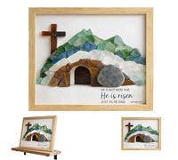 Sea Glass Empty Tomb Resurrection Wall Art, Sea Glass Religious Easter Decoration, He Is Risen Empty Tomb Frame, Wooden Easter Empty Tomb Resurrection Scene Decor, Christian Gift for Mom (1Pcs)