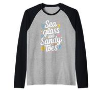 Sea Glass Hunters Recogiendo Tesoros del océano Beachcombing Camiseta Manga Raglan