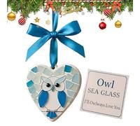 Sea Glass Ornaments - 2D Heart Shape Holiday Owl Decoration for Seasonal Hanging | Frosted Craft with Colorful Accents, Lightweight Tree Accent Enhancing Home Living Room Party Apartment Workplace