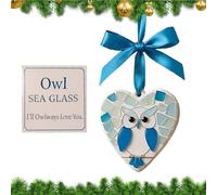 Sea Glass Ornaments For Christmas Tree - 2D Heart Shape Festive Home Owl Pendant - 8x8x0.5cm Christmas Tree Hangable Ornaments | For Home Living Room Party Apartment Workplace Car Rearview