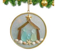 Sea Glass Ornaments - Handmade Beach Sea Glass Pendant | Decorative Nativity Ornament With Hanging Design | Holiday Decor, Yard Display, Window Sill Accent, Living Room Party