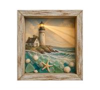 Sea Glass Shadow Box Night Light - 21.5X21.5X3.7CM Coastal Beacon Lamp | Beach Shadow Sea Glass Frame Box | Soft Glow Wooden Decoration Good Meaning For Bedroom Coffee Shop Dormitory Study Home