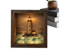Sea Glass Shadow Box Night Light | LED Coastal Wooden Art Frame Decor