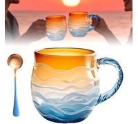Sea Glass Sunset Mug,Handcrafted Glass 12oz Ocean Wave Pattern Mug Cup,Unique Textured Beach Theme Coffee Cup,Seas Inspired Drinkware for Ocean Beach Surf Lovers (1)