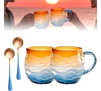 Sea Glass Sunset Mug,Handcrafted Glass 12oz Ocean Wave Pattern Mug Cup,Unique Textured Beach Theme Coffee Cup,Seas Inspired Drinkware for Ocean Beach Surf Lovers (2)