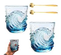 Sea Glass Wave Coffee Mug,Handcrafted Ocean Wave Glass Mug,12oz Textured Ocean Theme Drinking Cup,for Tea Hot Milk Juice Home Office Women Men