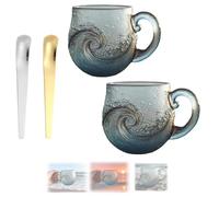 Sea Glass Wave Mug, 12 Oz Handcrafted Ocean Wave Glass Mug Cup, Unique Beach Theme Drinkware, Romantic and Decorative, Suitable for Coffee, Tea, Wine, Cold Drinks (2Pcs)