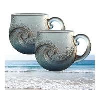 Sea Glass Wave Mug,12 Oz Handcrafted Ocean Wave Glass Mug Cup,Unique Textured Beach Theme Glasses Mugs,High Temperature Resistant for Drinking Tea, Coffee, Iced Drinks Hot Milk (2PCS)