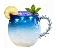 Sea Glass Wave Mug - 14oz Hand-Blown Glassware -Inspired Aesthetic, Daily Hydration with Artistic Pattern, Coffee Tea Cup for Home Office Café, Transparent Aqua Blue, Gift-Ready Box Packaging