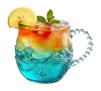 Sea Glass Wave Mug - 14oz Hand-Blown Glassware -Inspired Aesthetic, Daily Hydration with Artistic Pattern, Coffee Tea Cup for Home Office Café, Transparent Aqua Blue, Gift-Ready Box Packaging