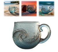 Sea Glass Wave Mug,Handcrafted Ocean Theme Coffee Cup With Textured Sea Wave Design,Unique Textured Beach Theme Mug forOcean Lovers (1)