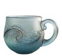 Sea Glass Wave Mug, Taza de playa con asa, 12 oz hecha a mano, con asa, artículos de bebidas inspiradas en el mar para café, té, vino, regalo de copa artística de océano
