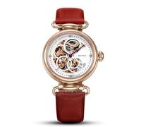 SEA-GULL Reloj de moda para mujer, correa de cuero, impermeable, esqueleto mecánico automático para mujer, reloj y collar, conjunto de collar serie 6002L, 511.15.6002l-r, Correa