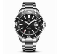SEA-GULL Seagull 816.523 - Reloj automático para hombre, correa de acero inoxidable, 200 m, resistente al agua, mecánico, calendario, luminoso, para negocios, ocio, buceo, reloj, Negro , Moderno