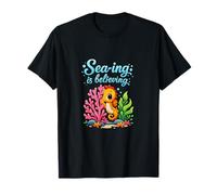 Sea-ing is Believing Cute Seahorse Coral Pun Camiseta