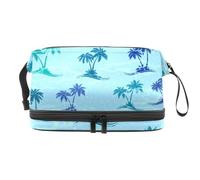 Sea Islands with Palm Trees - Neceser de doble capa para mujeres y niñas, neceser de viaje, bolsa organizadora de maquillaje con compartimento para brochas, multicolor, 27x15x14 cm/10.6x5.9x5.5 in,