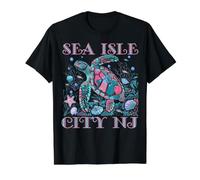 Sea Isle City NJ Tortuga Amante Colorido Recuerdo DE Playa Camiseta gráfica económica, Hombre, Negro, XL