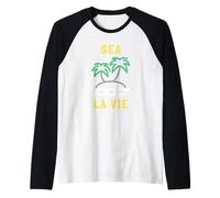 Sea La Vie - Minimalista Playa Océano Juego de Palabras Palmera Camiseta Manga Raglan