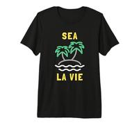 Sea La Vie - Minimalista Playa Océano Juego de Palabras Palmera Camiseta Premium